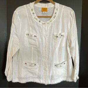 Ruby Rd. White Embellished Lightweight Button Front Jacket Size 14